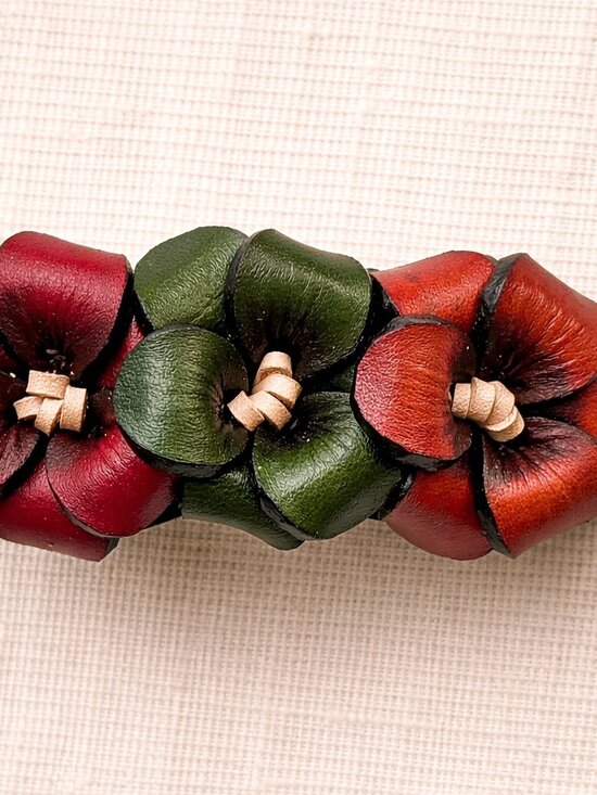 Handmade Leather Fall Multicolor Floral Hair Barrette | Colombian Artisan Clip main image 10